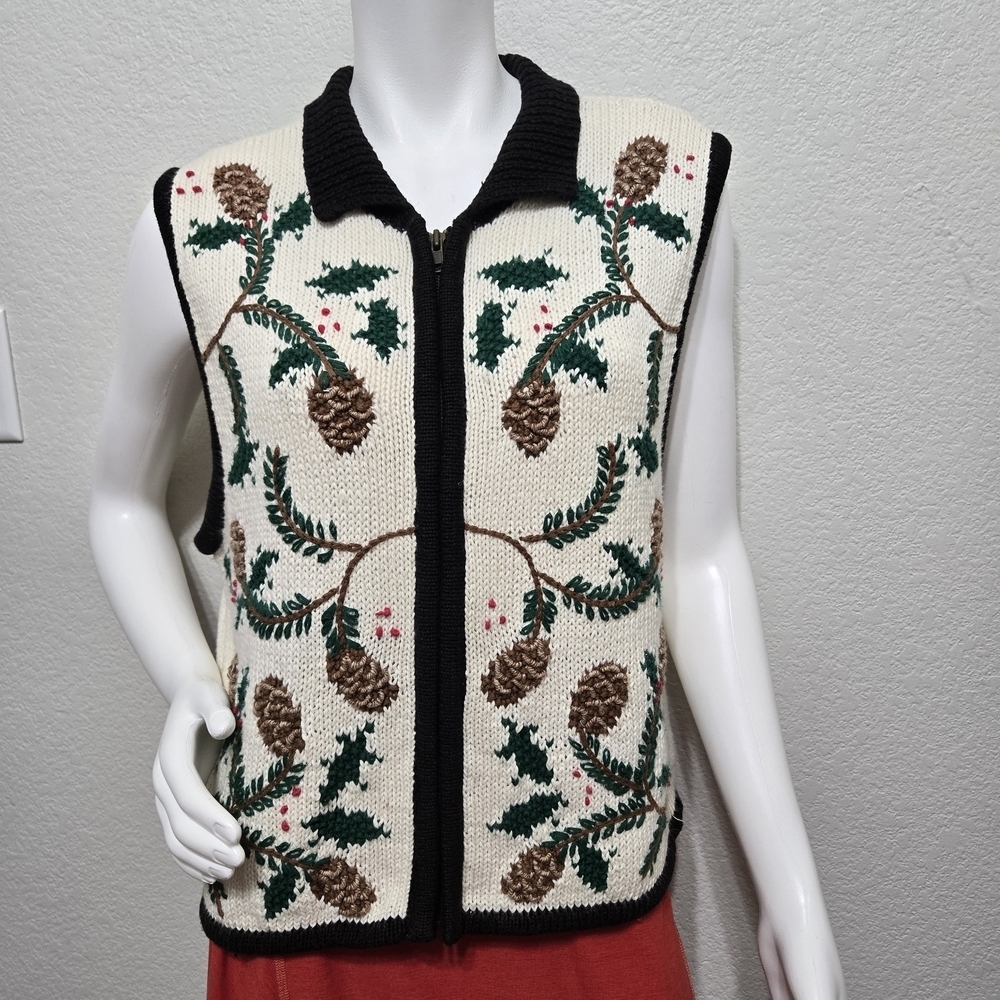 Vintage Bechamel Pinecone Patterned Knit Vest Size M